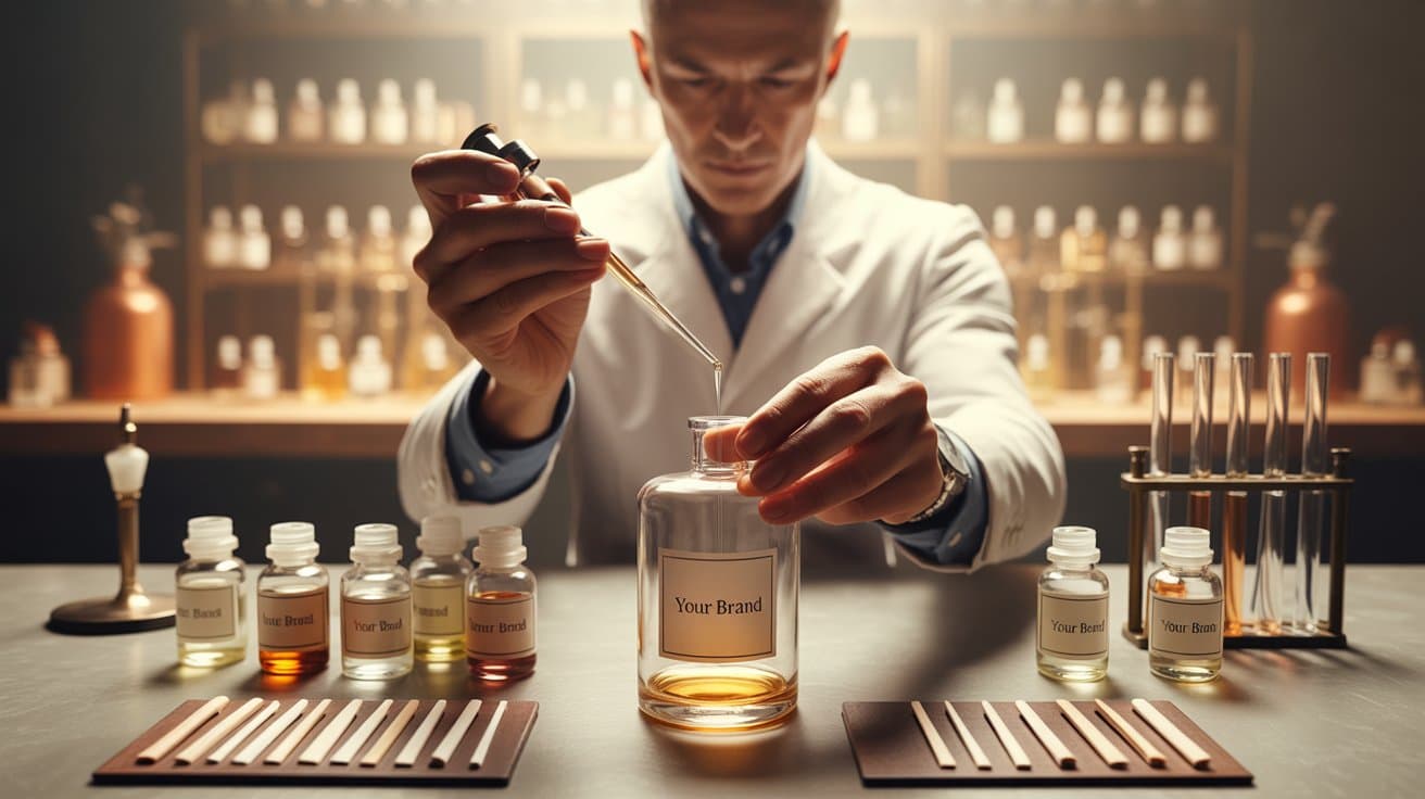 Custom fragrance development - Master perfumer crafting white-label perfume in ISO-certified laboratory for B2B brands
