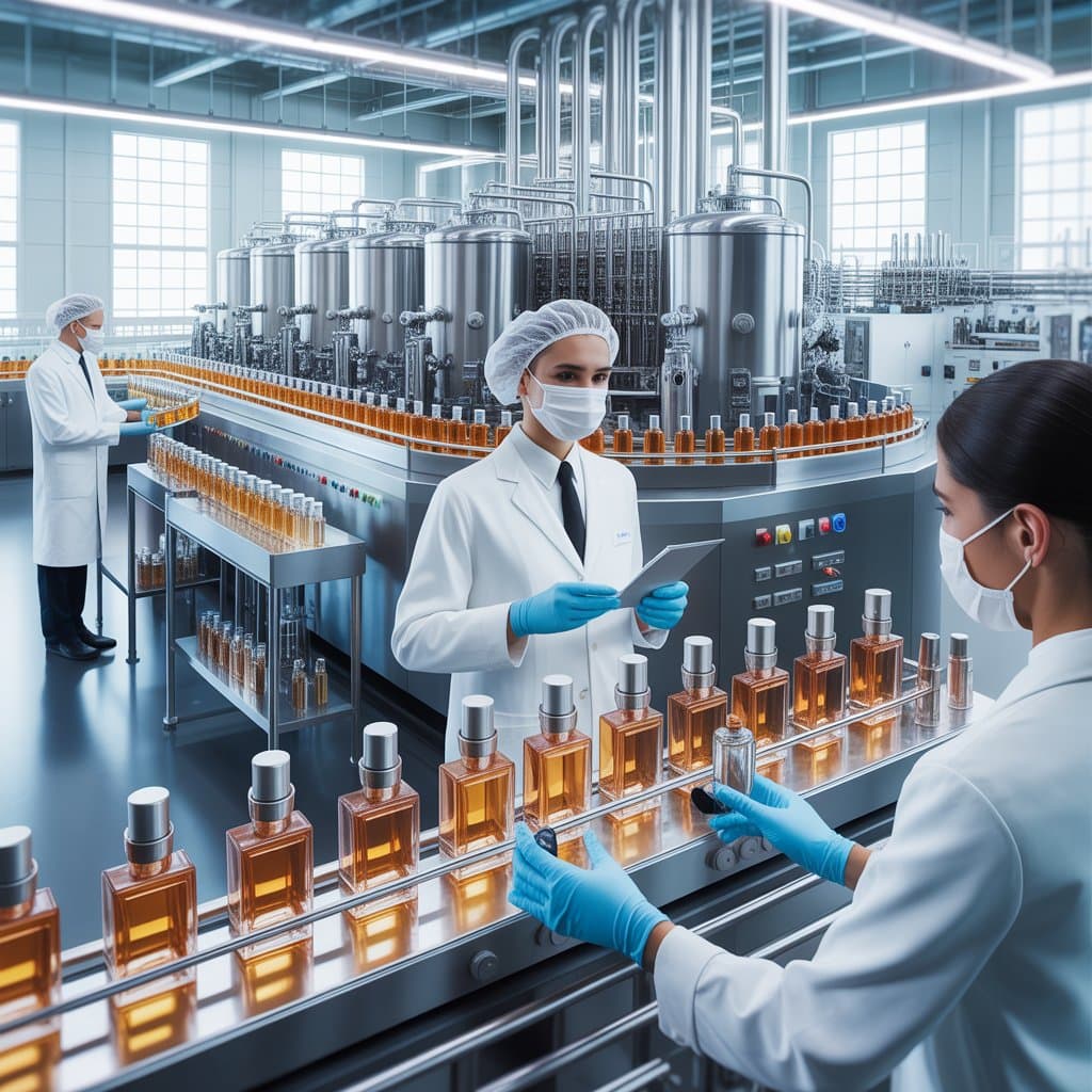 White-label perfume manufacturing facility - Modern ISO-certified production facility for custom fragrance development and private label solutions