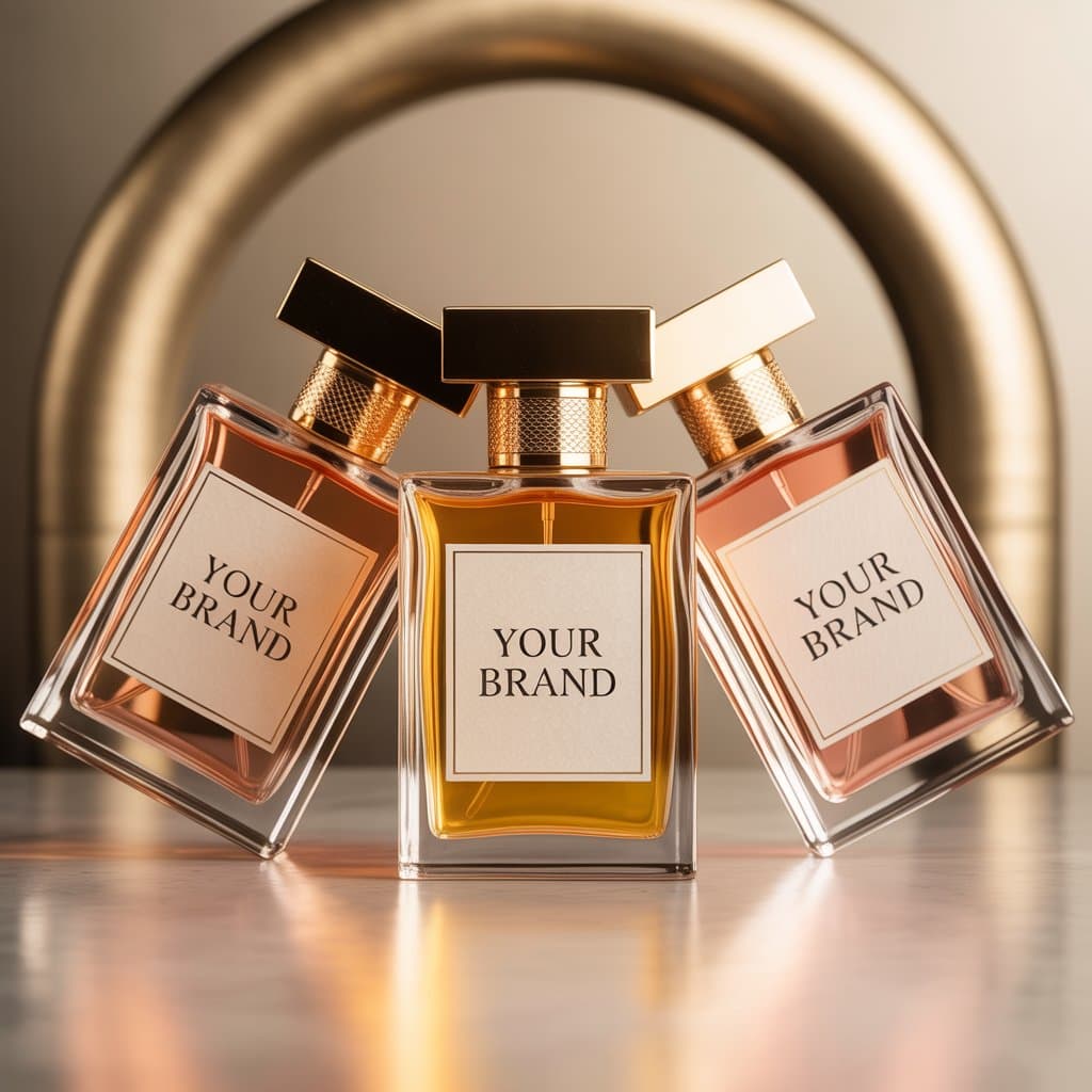 White-label fragrance manufacturing portfolio - Three elegant custom perfume bottles from CIPL B2B perfume manufacturing services